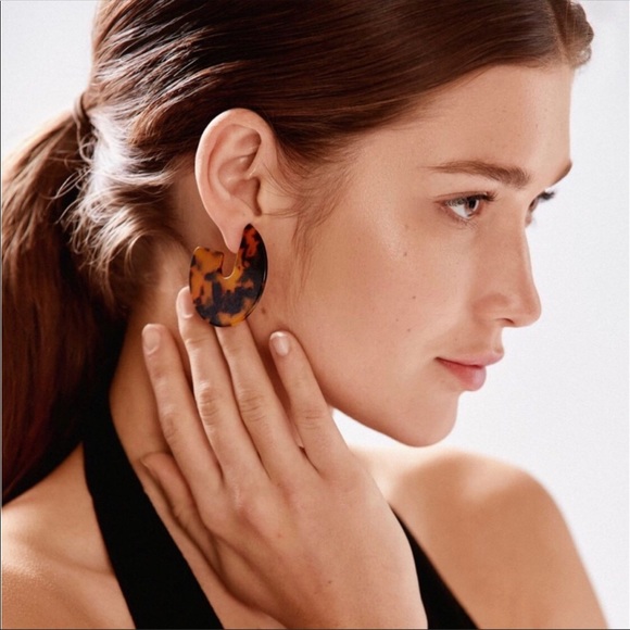 UO Style Dark Tortoise Hoop Earrings - Picture 2 of 5